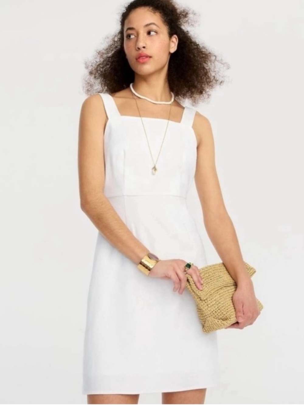 J Crew Square Neck A-Line Dress in Stretch Linen White Plus Size 24 BI707